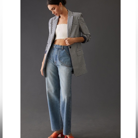 NWT Favorite Daughter Navy Blue Gingham Blazer Size Small - Picture 2 of 10